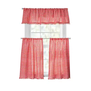 Gingham Curtain Tier Pair and Valance Set, 3-Piece, 60 W x 36 L, Red