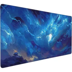 Large Gaming  Pad with Blue Dragon Design, Extended Desk Mat, Non-Slip Rubber Base, 35.4" x 15.7"