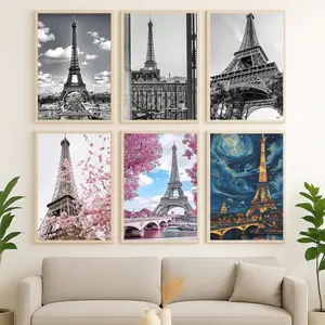 Vintage Paris Eiffel Tower poster with floral patterns, retro architectural canvas wall art, suitable for room decoration