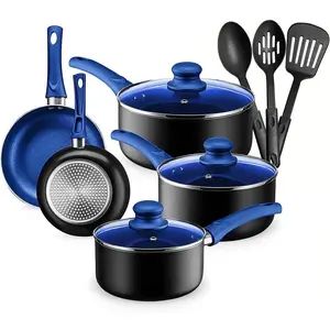 Pots And Pans Set Kitchen Cookware Sets Nonstick  Cooking Essentials 11 count Blue