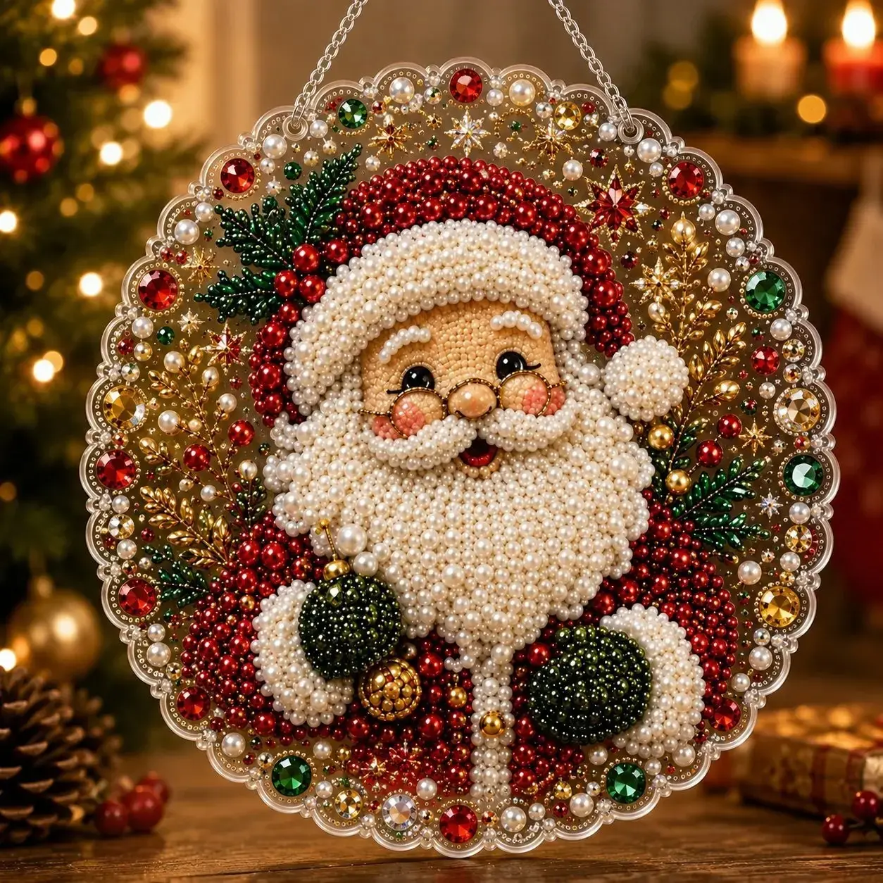10‘’️x10‘’DIY Pearl Bead Christmas Hanging Ornament Kit, Semi‑Finished Product Requires DIY, Hand‑Make Keepsake Decor, Creative Craft Supplies, Great Holiday Gift for Craft Lovers, Easy to Assemble, Fun DIY Art Project