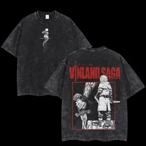 Thorfinn Vinland Saga Anime Double Printed Vintage Washed Unisex Washed Heavyweight Cotton Tshirt, Gift For Anime Fan, Anime Lover Streetwear gift  for  anime  fans