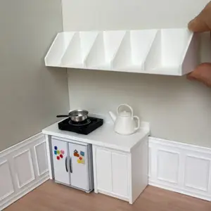 1:12 Scale Miniature Corner Cabinet, Miniature Furniture, Suitable for BJD/Dollhouse PLA material miniature shelf with corner storage function, bookshelf, for dollhouse decoration and mini desktop storage, suitable as a Christmas/Birthday gift