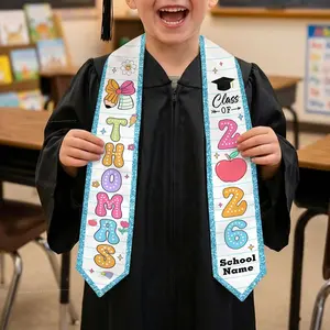 Custom Name Kid Graduation Stole, Grad Gift for Kids, Class of 2026 Kindergarten Stole, Kids Graduation Sash, Preschool Graduation Stole