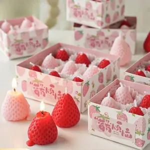 Strawberry Shaped Aromatherapy Candle, Creativity 1 Box Strawberry Design Candle with Gift Box, Creative Birthday Gift, Home Decor Supplies, Ornaments, Decoration, Halloween, Decorating Supplies