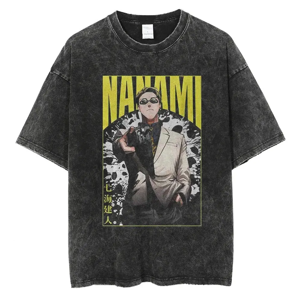 Nanami Kento Oversized Vintage T-shirt V1, Acid Wash Shirt,Anime Clothing, Gif for men, Y2K shirts