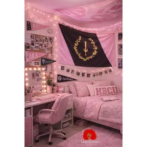 Lightweight Blush Pink Soulaan Heritage Print Flag - Black American Pride Hanging Decor, Girly Bedroom Decor for Home Spaces