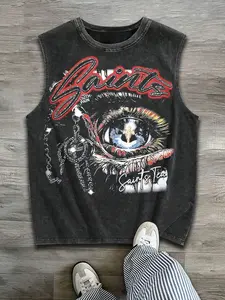 Snowflake Vintage Vest, Starry Eye Graphic Print, American Retro Sleeveless T-Shirt, Loose Comfortable Casual Vest, Fashion Trendy