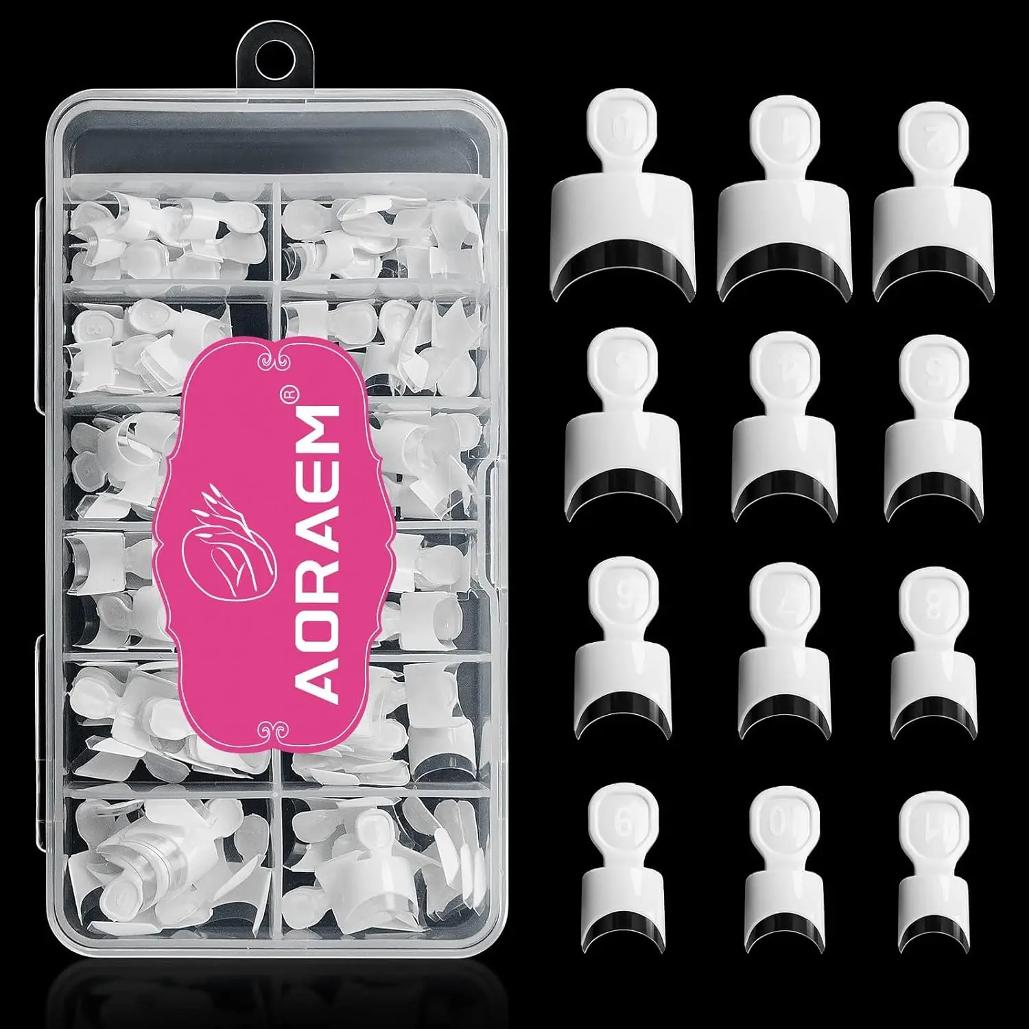 AORAEM White French Nail Tips 120 PCS Short French Style Acrylic Nail Tip 12 Sizes False Nails Clear and White Press on Nails for Women