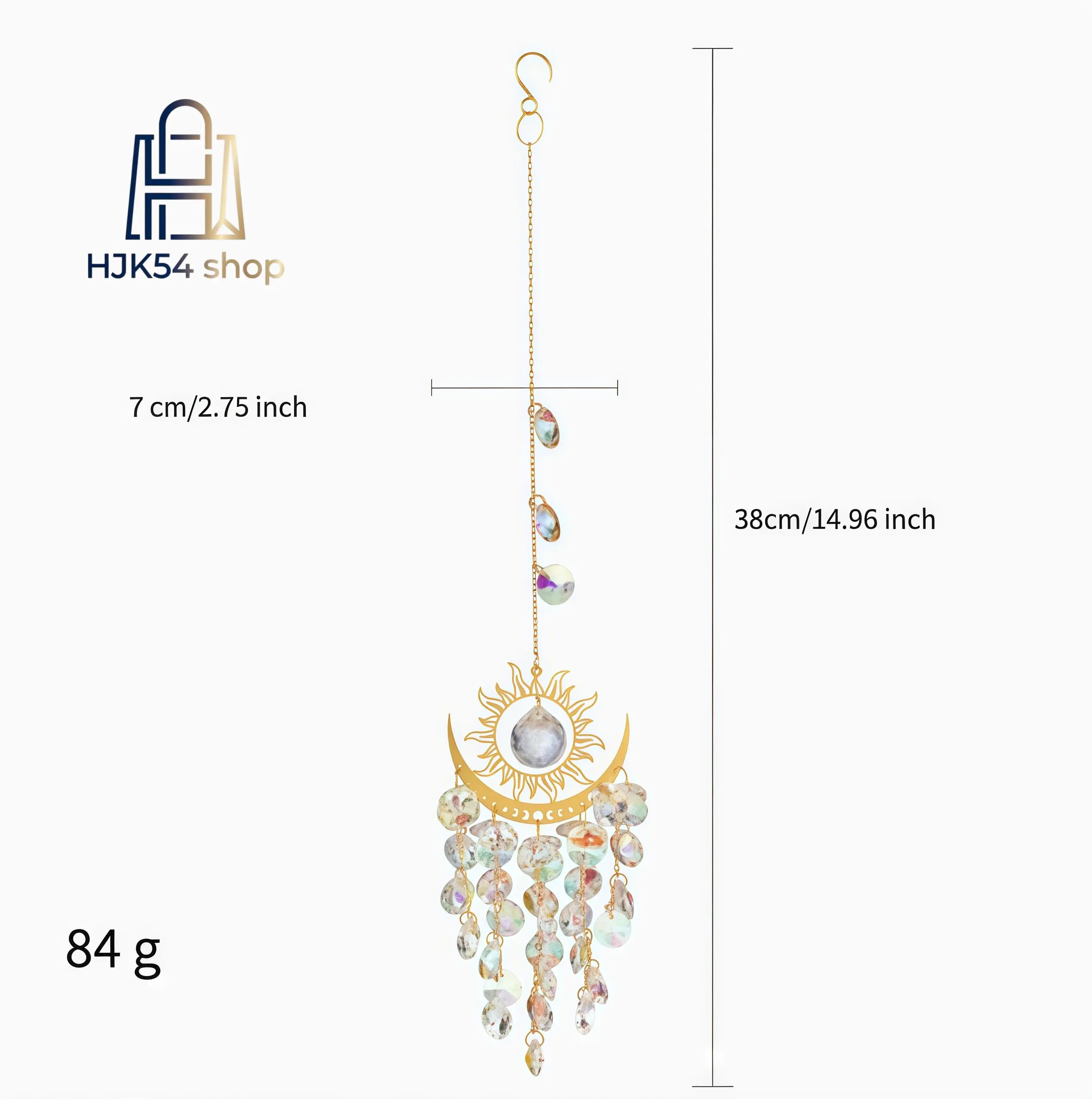 Iridescent AB-Coated Sun Moon Crystal Suncatcher Prism - Hangable Boho Home Decor Item, Colorful Window Decoration, Bohemian Spiritual Room Fashion Accessory Charm Pendant, Home Decor Items, Boho Decor