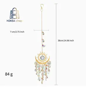 Iridescent AB-Coated Sun Moon Crystal Suncatcher Prism - Hangable Light Rainbow Maker Charm, Bohemian Decoration Ornaments for Home & Spiritual Room