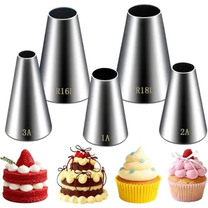 5 count Large Round Piping Tip, Stainless Steel Professional Cake Decorating Tips Set, Frosting Tip Cake Icing Tools for Cupcakes Cakes Cookies