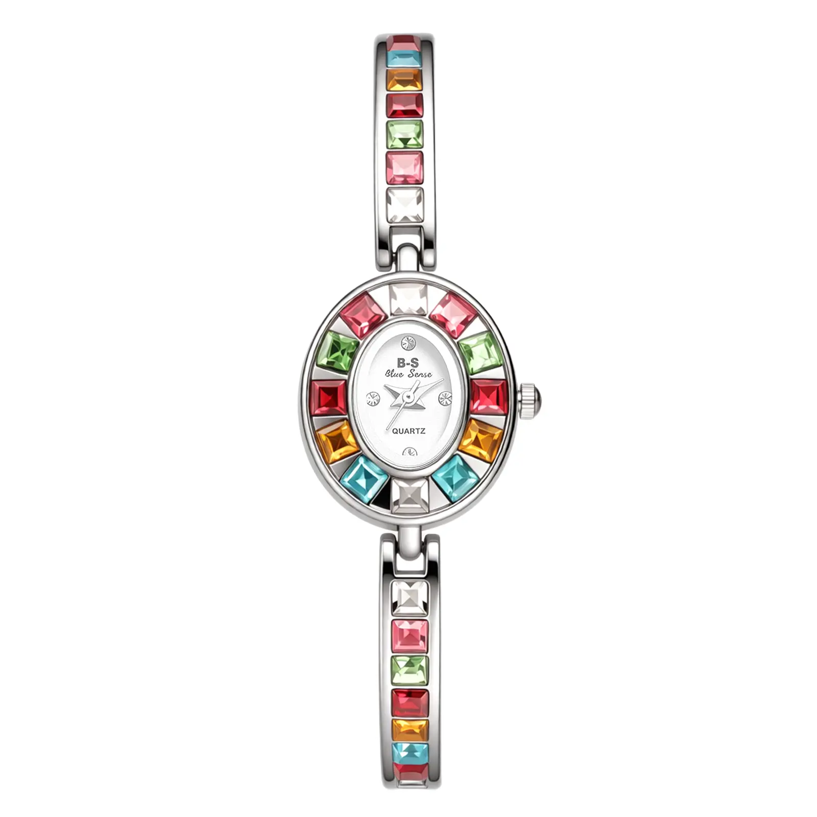 OIDEA Women Oval Bracelet Watch with Rhinestone Diamond Bling Case and Band, Quartz Shell Dial Dress Watch, Elegant Party Wedding Jewelry Wrist Watch