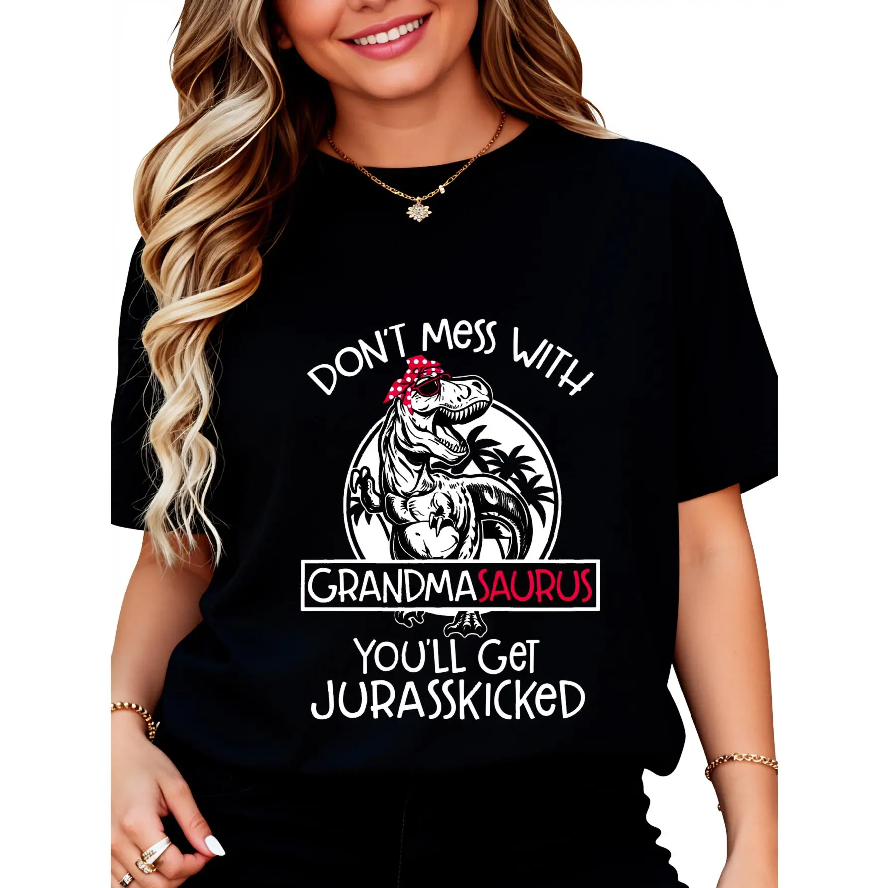 Funny Grandmasaurus Graphic T-Shirt, Unisex 100% Cotton Short Sleeve Comfortable Round Neck Top