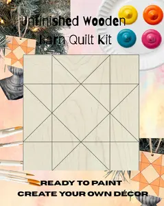 HST Star Wooden Barn Quilt Block: Unfinished DIY Kit | Hobby Sewing Room Paintable Wall Art