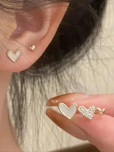 Heart Shaped Fashion Earrings with Stylish Rhinestone Decoration, Perfect Jewelry for Ladies and Girls, Ideal Birthday Gift