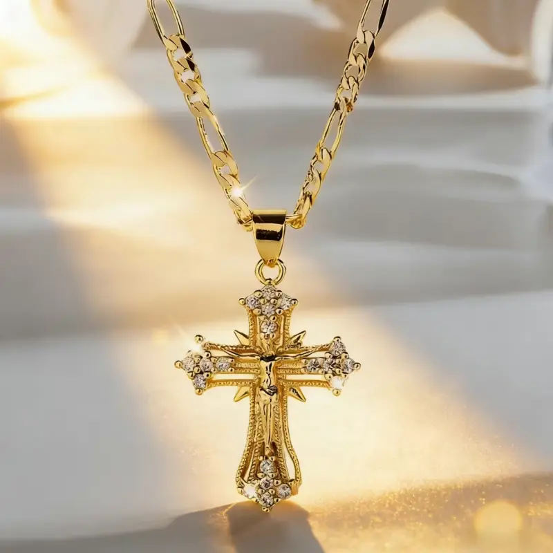 14K Gold Plated Jesus Cross Pendant Necklace 14K Gold Plated Jesus Cross Pendant Necklace