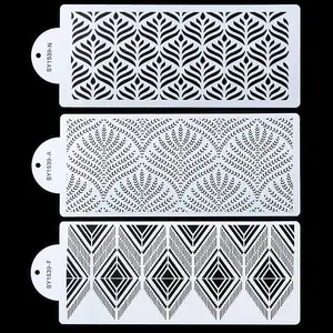 3 count Cake Decorating Stencils Mold Plastic Templates Spray Floral Cake Molds Cookie Fondant Dessert Decorating Molds Side Baking Mesh Stencil