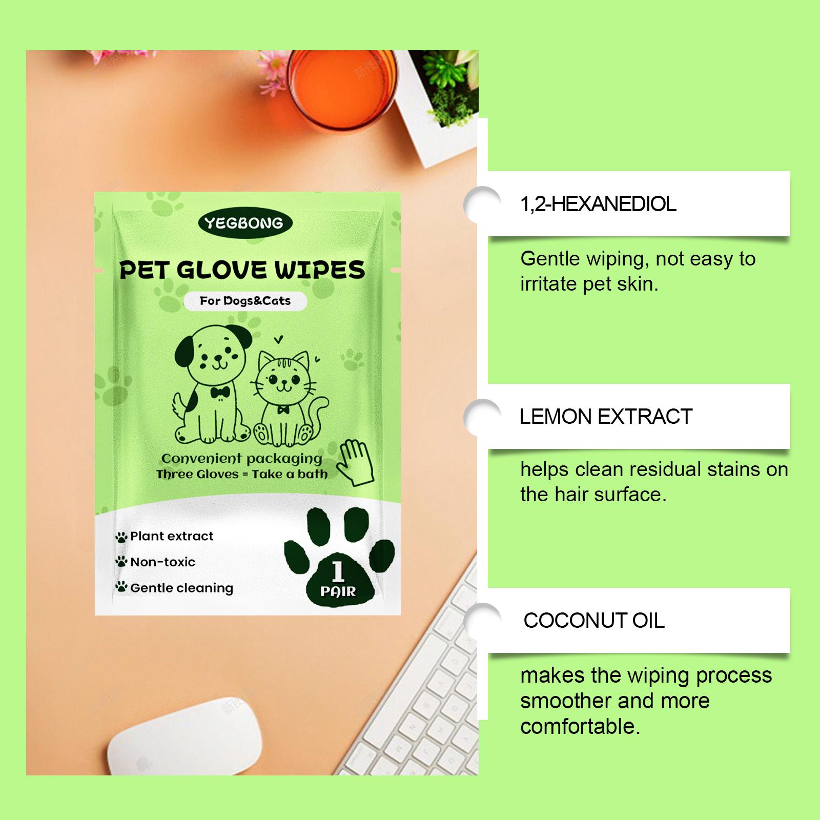 Pet Cleaning Disposable Gloves - Non-Soap Cleaning Gloves for Removing Dirt and Odors from Cats and Dogs' Bodies