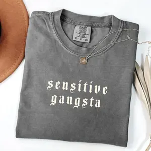 Sensitive Gangsta Mommy Mamacita Graphic T-Shirt, Funny Meme Quote Tee, Retro Sarcastic Humor Shirt, Trendy Women Aesthetic Tee, Unisex Gift (100% Cotton)