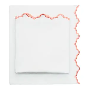 Coral Scalloped Embroidered Sheet Set (Fitted, Flat, & Pillow Cases)