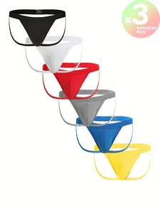 Men's Sexy Low Waist Jockstrap Thong, 2/3/4 Pieces Random Color, Ice Silk Cool Breathable, Dual Straps Butt Lifting Bikini Underwear