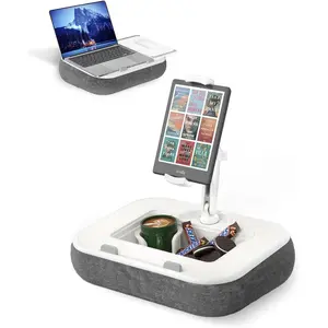 STANDARD GOODS Pillow Stand Holder, Phone Holder for Bed, Laptop Lap Desk with Mouse Pad,Compatible with 4.7-13" Kindle/Tablet/Phone,10-15" Laptop, Snack Bowl&Cup Attachment&Detachable 360 °   Stand Arm