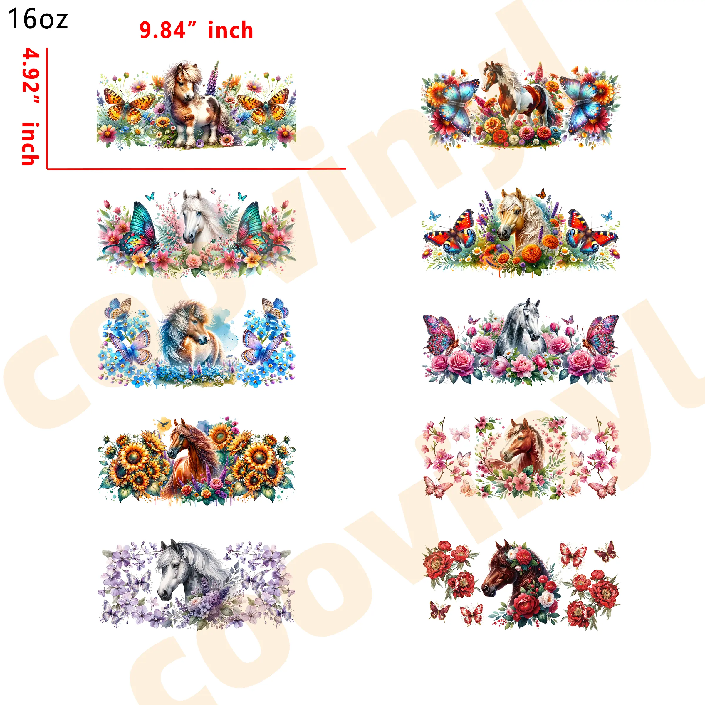(X43) 20pcs horse  16OZ Tumbler Cup Wraps, Waterproof Fade-Resistant Decal Stickers, Vivid HD Print with Strong Adhesion, Customizable Transfers for Glass Cups, Mugs & Smooth Surfaces, DIY Art Craft Supplies
