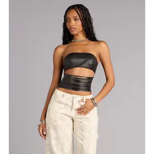 Confidently Bold Strappy Faux Leather Tube Top