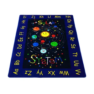 Outer Space Galaxy Area Rug, ABC Alphabet Educational Toddler Carpet, Ultra Soft Low Pile, Washable Non-Slip Solar System Play Mat for Classroom, Bedroom, Playroom, Nursery