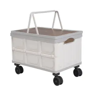 Large Capacity Rolling Crate Rolling Foldable Cart Grey Rolling Utility Cart PP Material Foldable Box for Outdoor Store 77.16lbs