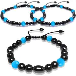2 Pack Magnetic  Anklet Bracelet Set - Hematite Aquamarine  for Women & Men, Improving Fertility &   Care