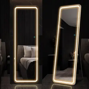 Vlsrka Full Length Mirror with Lights, 63" X 20" LED Full Body Mirror, Floor Standing Lighted Mirror, Wall Mounted Mirror w/Dimming &amp; 3 Color Lighting for Bedroom, Living Room, (White)