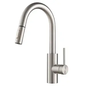 212 MAIN Kraus KPF-2620SFS Oletto Spot Free Stainless Steel High Arc Modern Kitchen Dual Function Pull Down Faucet, Durable Steel Construction, Faucet Sprayer Attachment, High Arc Faucet