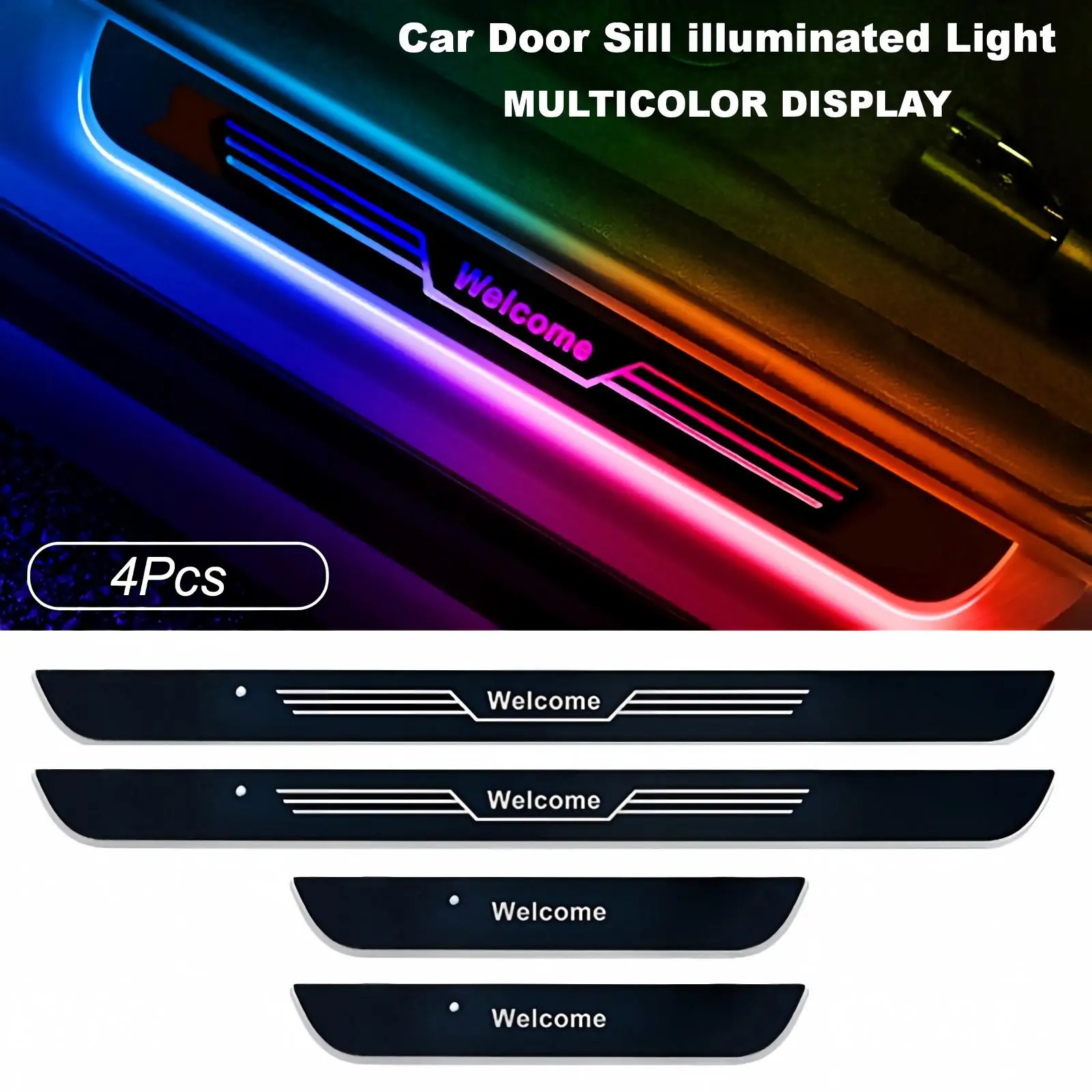 4PCS For TOYOTA Car Door Sensor Lights & Pedal Lights Rechargeable 7 Color LED Welcome Lights with Multiple Modes Fashionable Car Decoration Multicolor Display