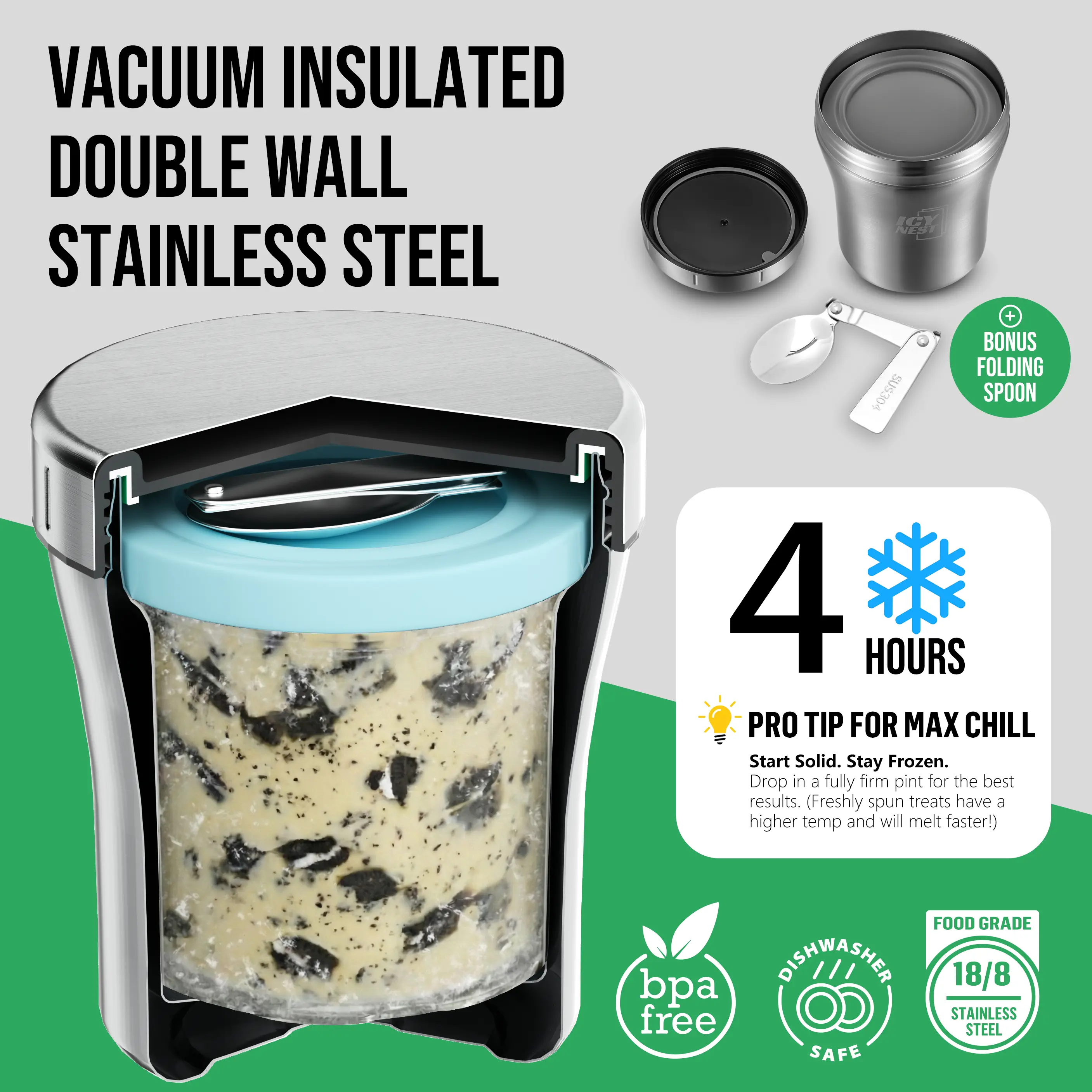 Ice Cream Cooler for Ninja Creami Pint Containers, Vacuum