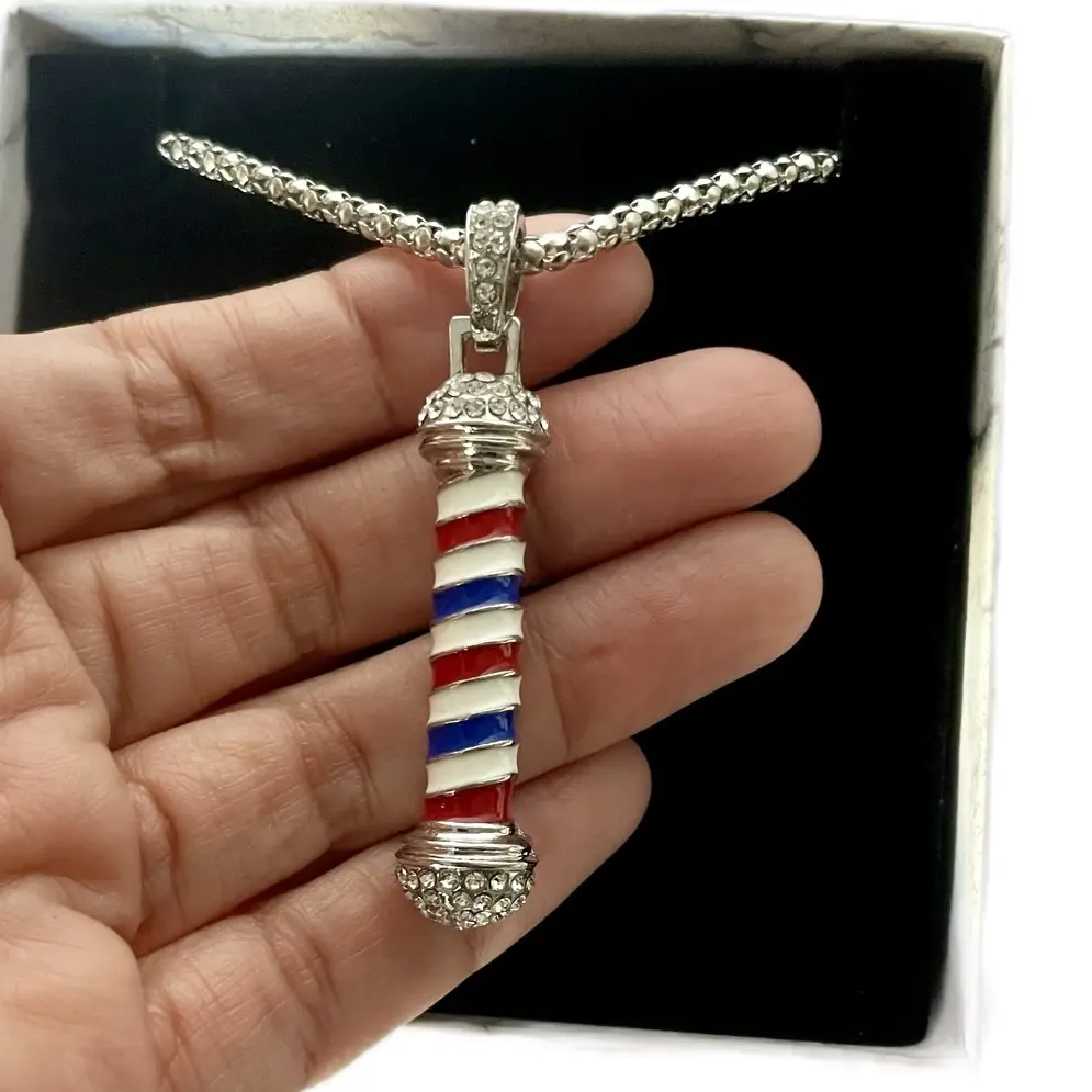 Bling Barber Necklace - Stainless Steel Silver, Simple Design, Elegant Style