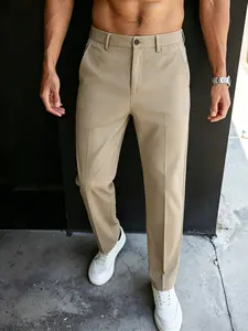 Men’s business casual suit trousers, slim fit that flatters the figure, slightly stretchy fabric, half elastic waistband design, summervibes