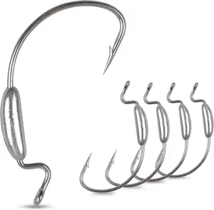 Weighted Worm Fishing Hooks,20pcs Offset Wide Gap Worm Hooks Weighted Bass Swimbait Hooks for Soft Plastics Weedless Jig  Hooks Freshwater Saltwater