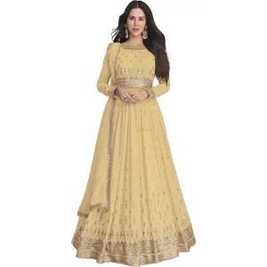 Ready To Wear Indian/Pakistani Party Wear Women's Embroidery Faux Georgette Anarkali Floral Gown For Women
