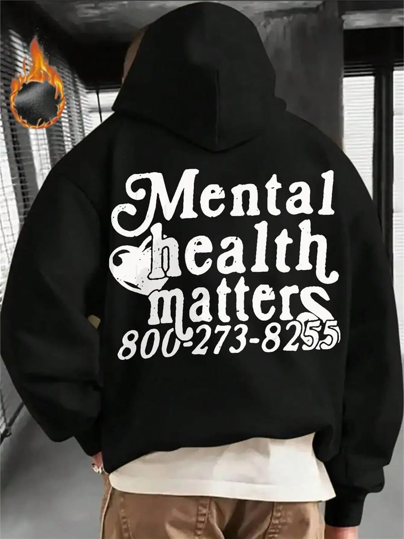 Hoodie Black Mental Health Matters With Phone Number Print For Casual Wear Thin Fleece Graphic Sweatshirt