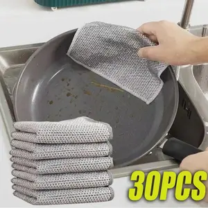 30PCS Magic Cleaning Cloth Double-Sided Steel Wire Rags 20x20cm Microfiber Kitchen Dish Pot Wash Cloths Eco-Friendly Cleaning Towel Tools