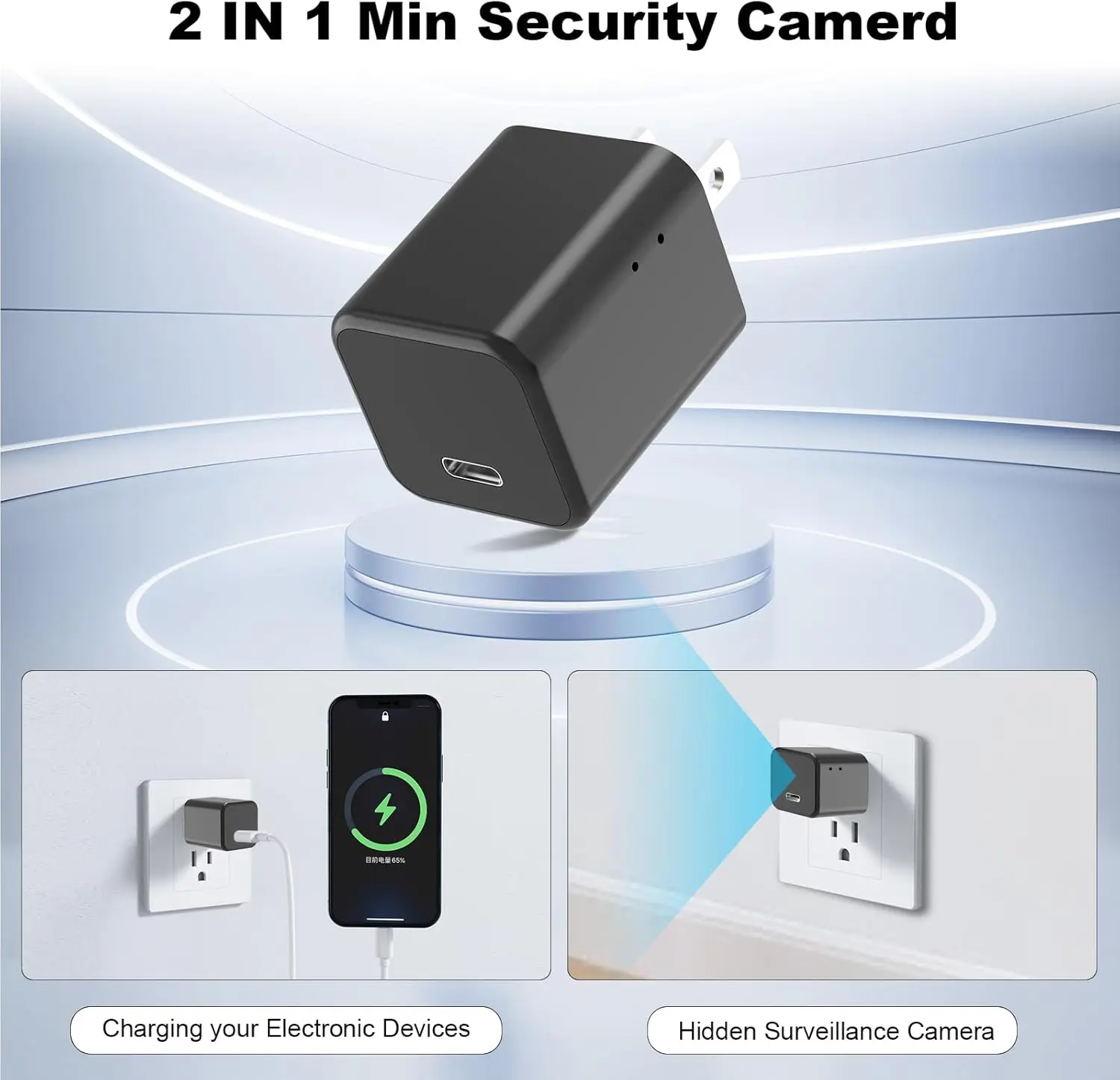 2-in-1 Type-C USB Charger Hidden Nanny Cam 1080P HD WiFi Security Camera with Motion Sensor Loop Recording for Home Baby Monitor