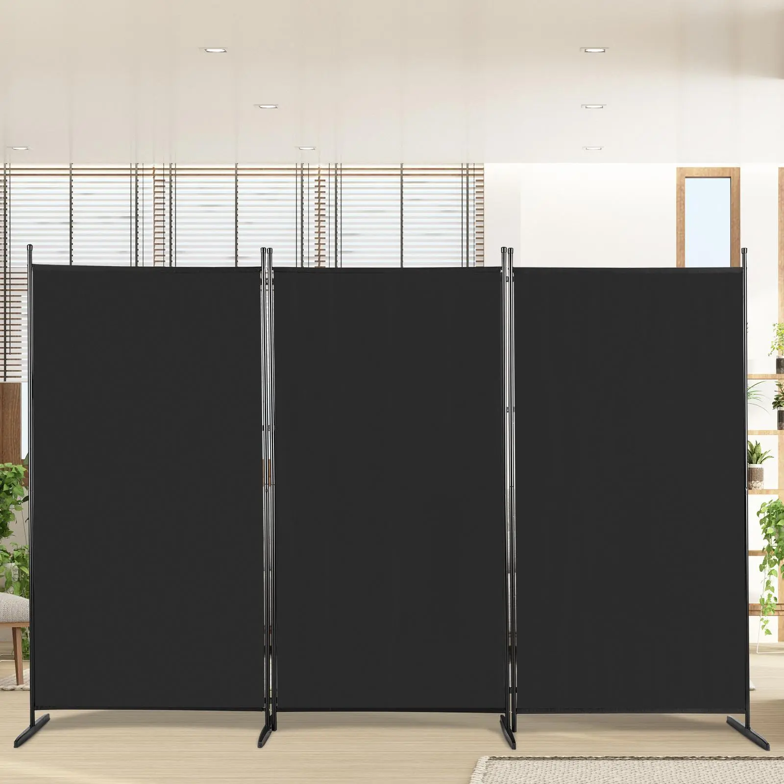 【Summervibes】Ubesgoo FCH 6FT Foldable Screen - 3-Fold/4-Fold Options, 160g Polyester Fabric, Carbon Steel Frame with Plastic Feet (Black/Gray) Room Divider