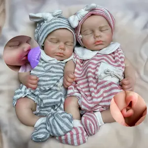 12.8 Inch Can Open Mouth LouLou Twins Full Body Soft Silicone Boys and Girls  Doll With Painted Bald Visible Veins Soft Touch Feeling Handmade Lifelike Realistic Reborn Doll Toy For Family Gift