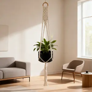 43''Long Macrame Planting Hanger 43" with Tassels and Mesh Design for Versatile Use