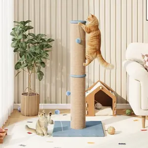 Vertical Cat Scratch Post with Sisal Rope and Plush Cover, Ultra-Thick Indoor Cat Scratching Board with Hanging Ball, 41.7'' Tall, 6.2'' Diameter
