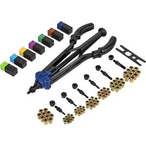 15" Hand Rivet Nut Setter Kit - 79-Piece High Leverage Rivet Nut Tool with Metric & SAE Mandrels and Nuts