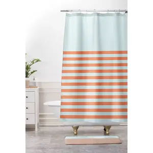 June Journal Beach Striped Shower Curtain Blue/Orange - Deny Designs: Polyester Microfiber, Buttonhole Top, Machine Washable