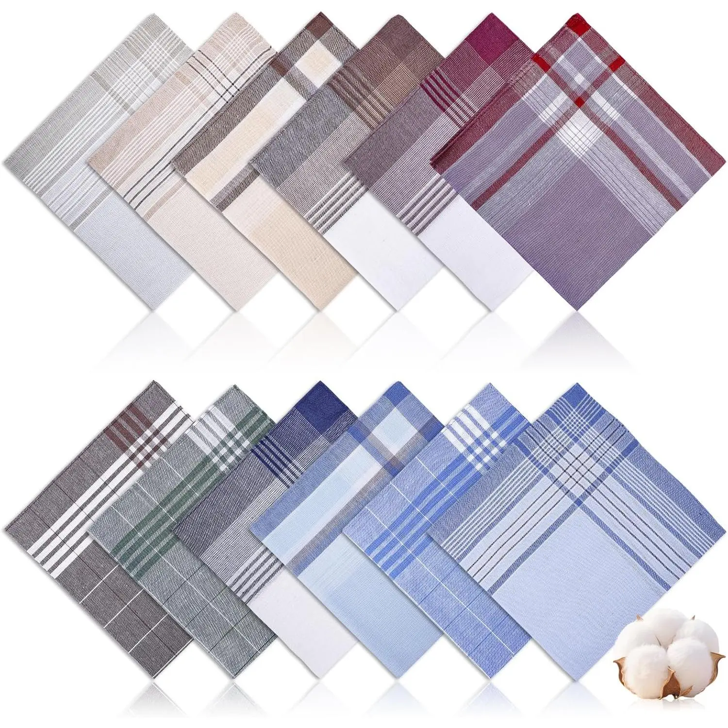 [12 PCS] Handkerchiefs for Men, 16x16 Inch,  Soft  Classic Style Handkerchief, Pocket Squares for Men with Check